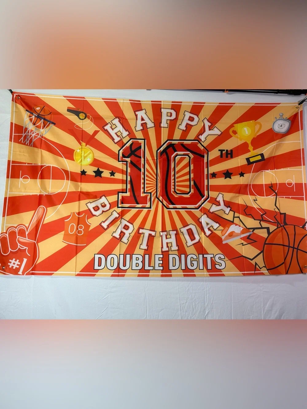 Basketball Theme Happy 10th Birthday Backdrop Banner 6x3 1/2Ft.
